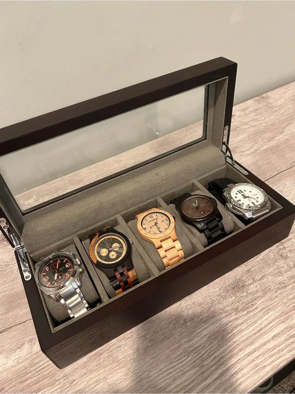 Wood and Metal Men's Watch Set - Mixed Brown, Black, Silver